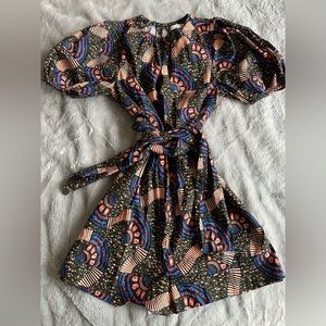 Ulla Johnson Printed crew neck Romper Olive. Blue Peach colors SZ 2
